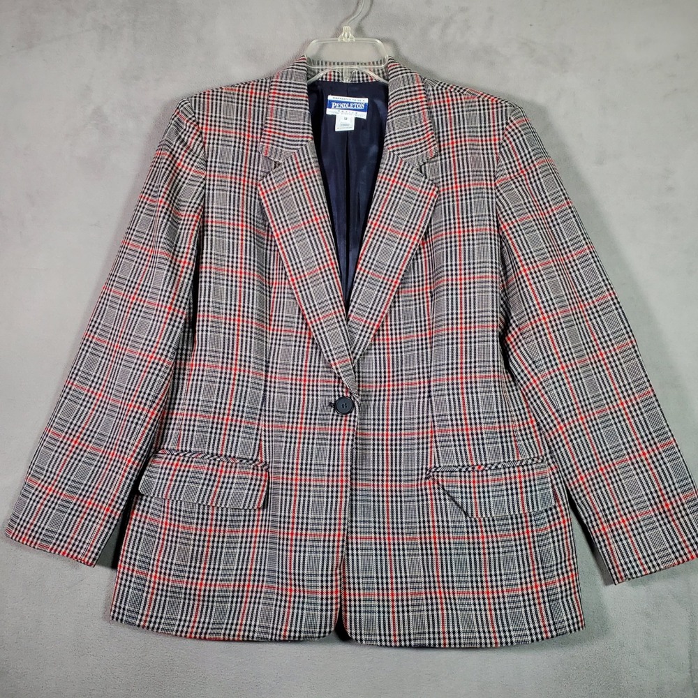 VTG Pendleton Blazer Jacket Womens 12P Petite Plaid Wool Classic‎ Preppy
